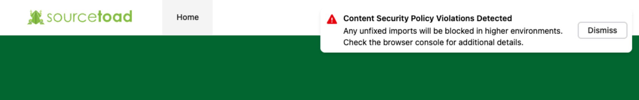 Screenshot of a CSP violation toast notification