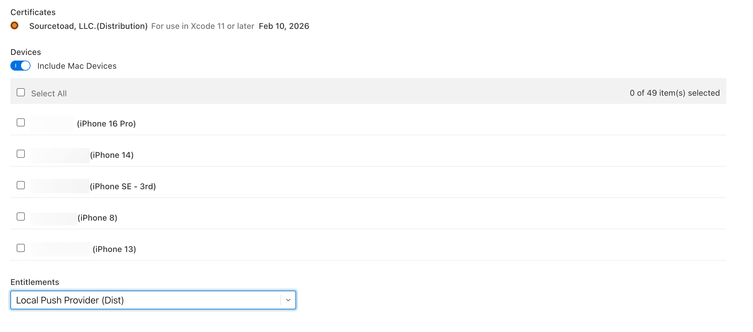 profile entitlement dropdown